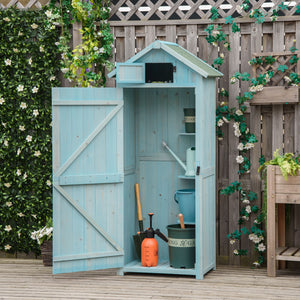 Outsunny Wooden Garden Shed, Utility Outdoor Small Shed with Lockable Double Doors, Removeable Shelves and Roof Hatch, Grey, Blue, Green, Natural Wood Brown
