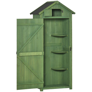 Outsunny Wooden Garden Shed, Utility Outdoor Small Shed with Lockable Double Doors, Removeable Shelves and Roof Hatch, Grey, Blue, Green, Natural Wood Brown