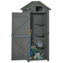 Outsunny Wooden Garden Shed, Utility Outdoor Small Shed with Lockable Double Doors, Removeable Shelves and Roof Hatch, Grey, Blue, Green, Natural Wood Brown