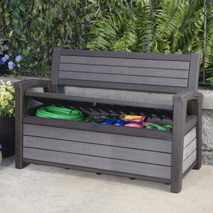 Keter Hudson Duotech Garden Bench Storage Box Wood Effect 227L Grey - Clara Shade Sails - Keter - 