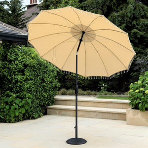 Norfolk Leisure Carrousel Beaded Garden Parasol Umbrella - Fringe Tassels 2.7m Crank Handle and Tilt - Cream or Grey - Outdoor Patio - Clara Shade Sails - Norfolk Leisure - Grey - 